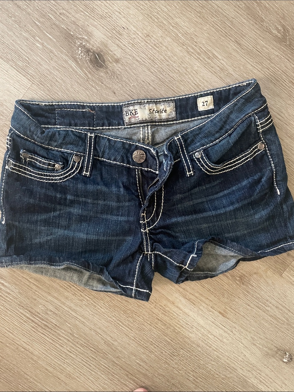BKE Dark Indigo Denim Jean Shorts with White Stitching